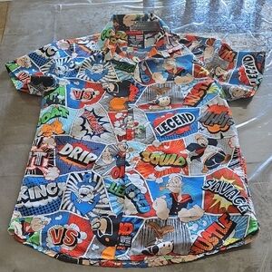 Phat Farm Blue and Red Button Down Shirt with Vintage Sports Print